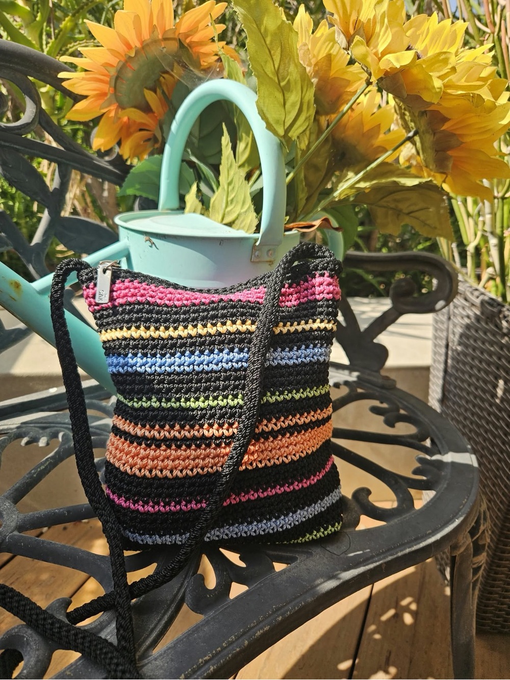 The Sak Multicolor Crochet Crossbody Bag with Black Trim